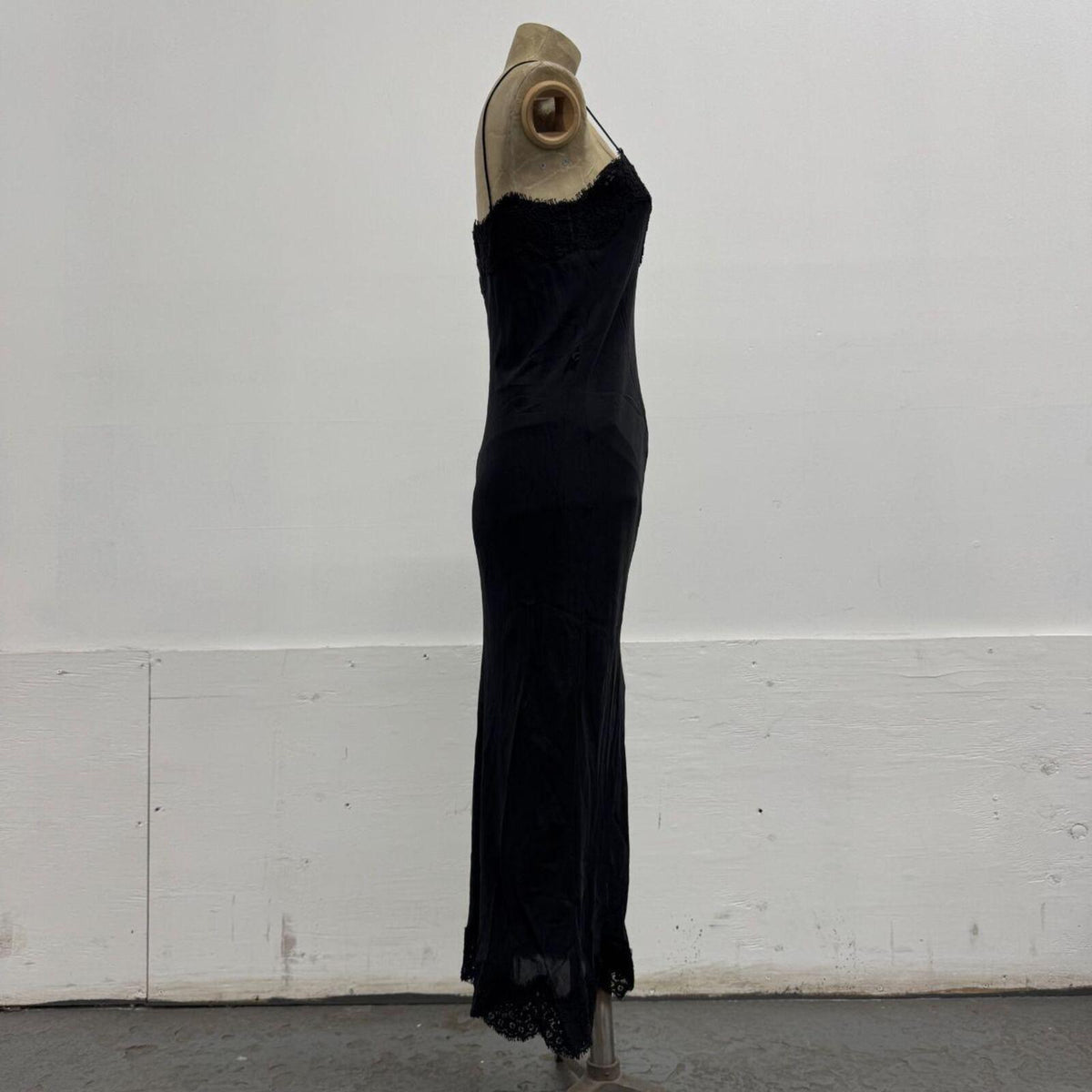 Vintage 90s Y2K Noir Silk Lace-Trim Slip Dress