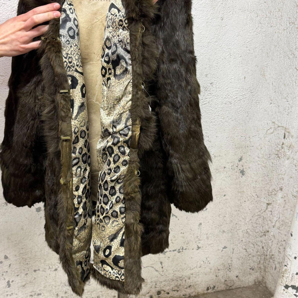 Vintage Y2K Olive Green Rabbit & Fox Fur Coat