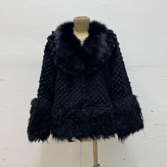 Y2K Vintage Rabbit Fox Wool Fur Black Statement Coat