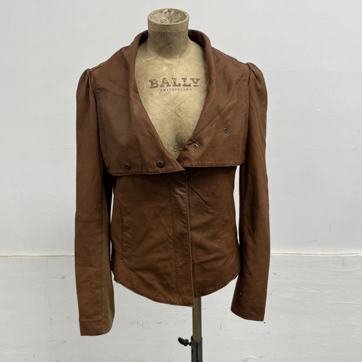 Vintage Tan Funnel Neck Asymmetric Avant Garde Leather Jacket