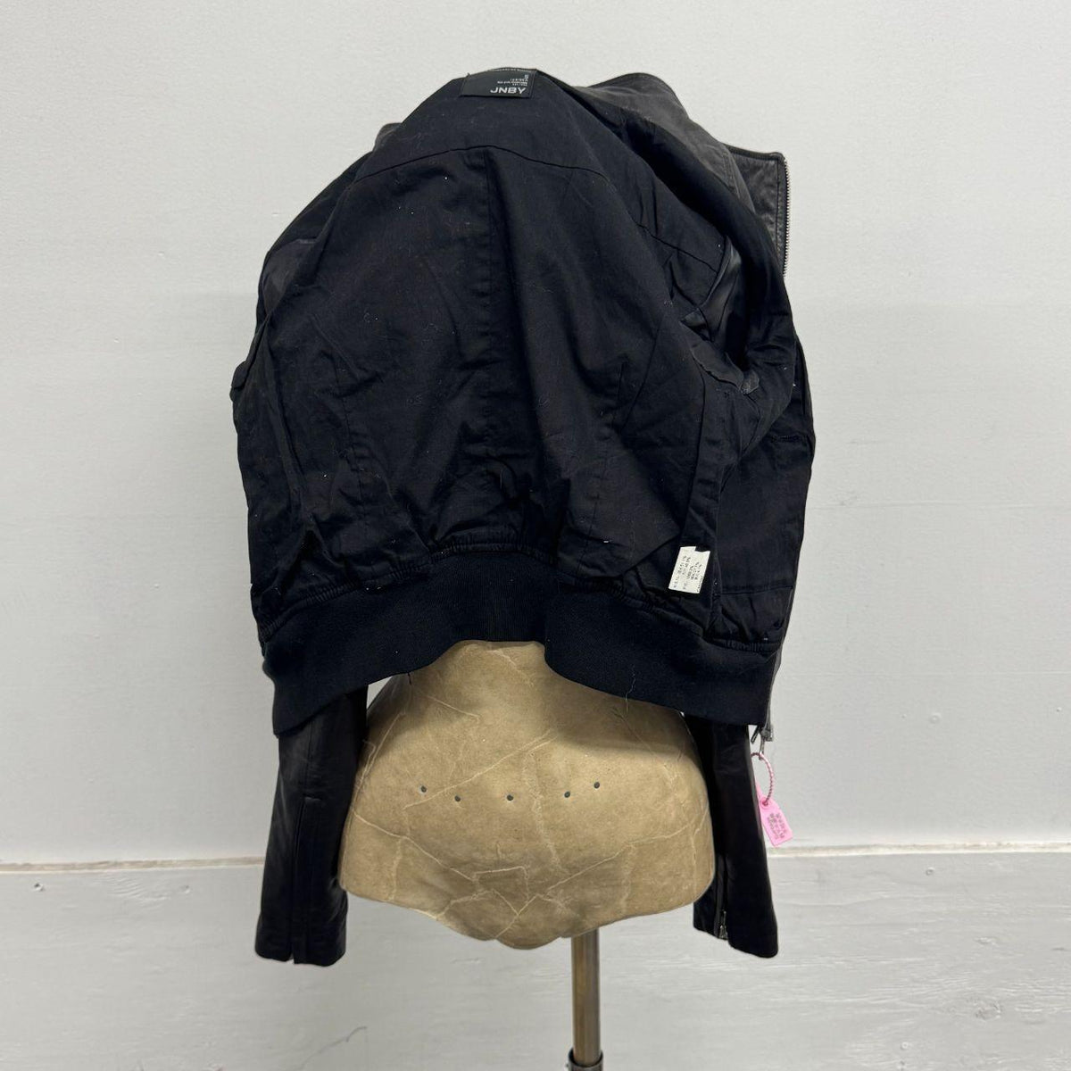 Vintage Black Funnel Neck Asymmetric Avant Garde Leather Jacket