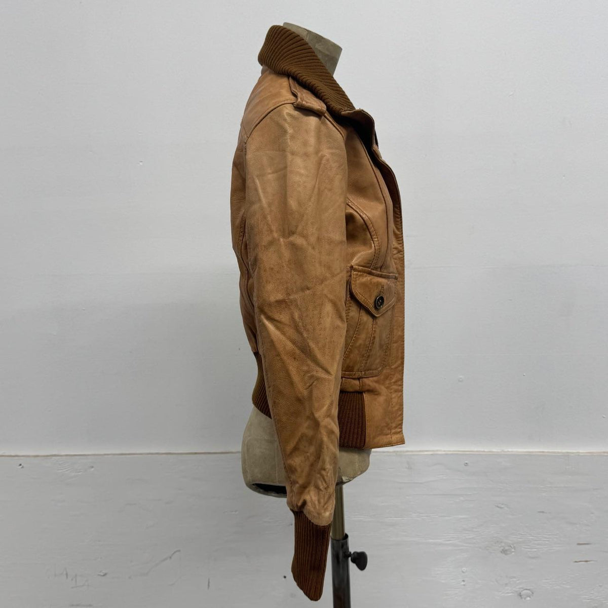 Vintage Y2K Utility Cargo Leather Bomber / Aviator Flight Jacket Oasis