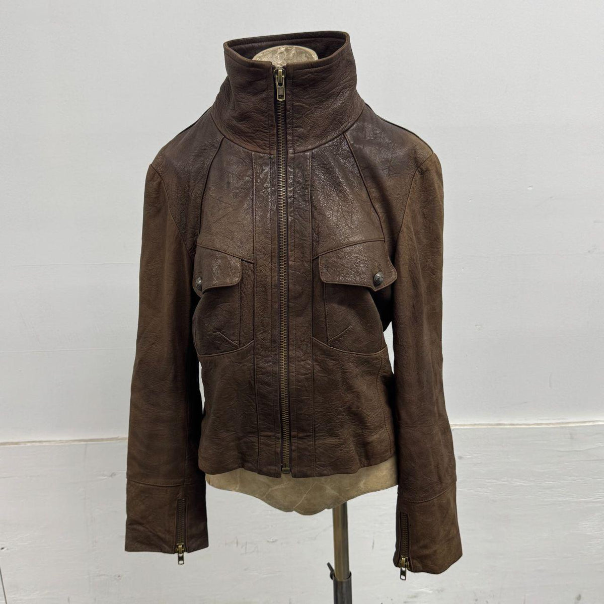 Vintage Brown Layered Hooded Y2K Leather Jacket