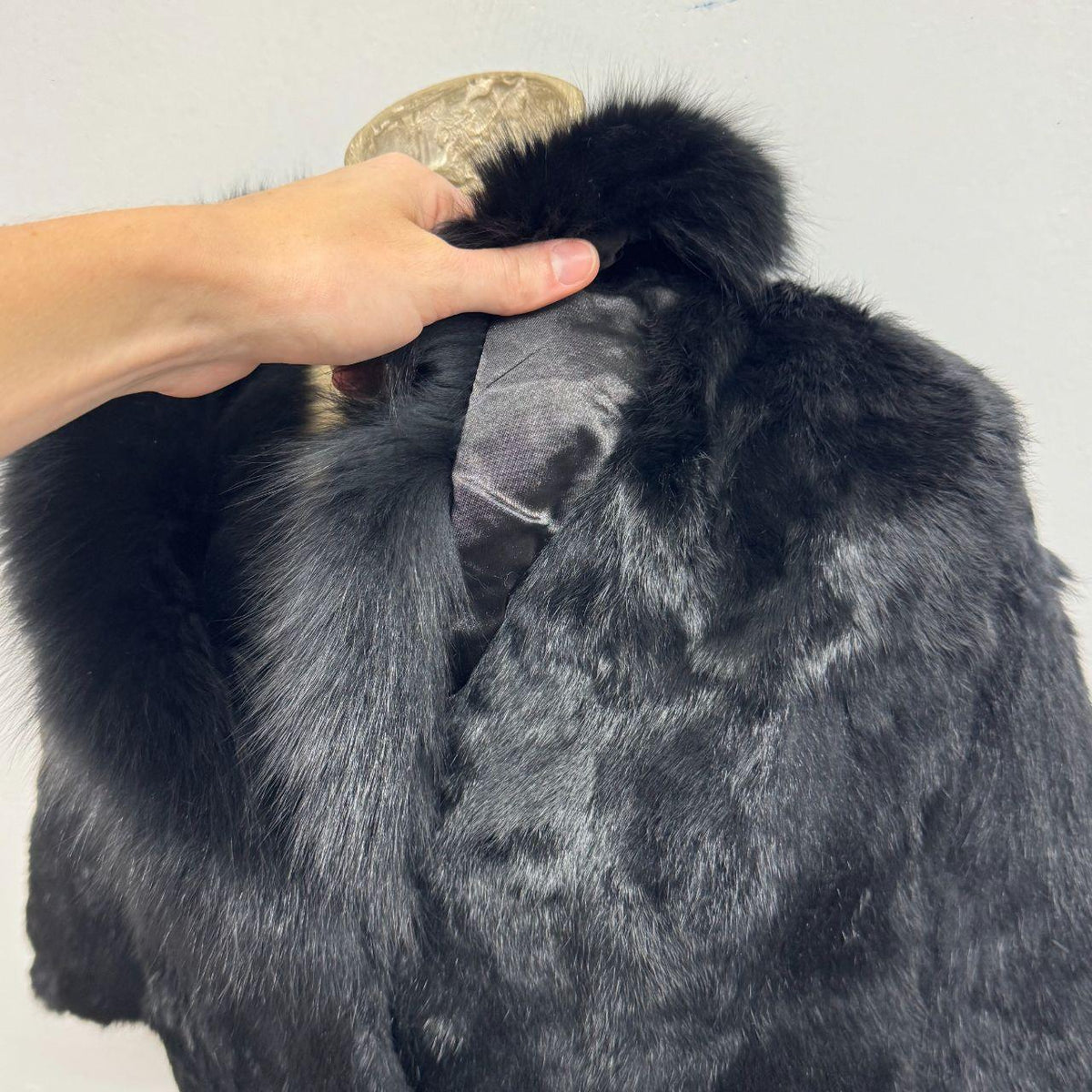 Vintage Y2K Black Rabbit & Fox Fur Jacket Coat