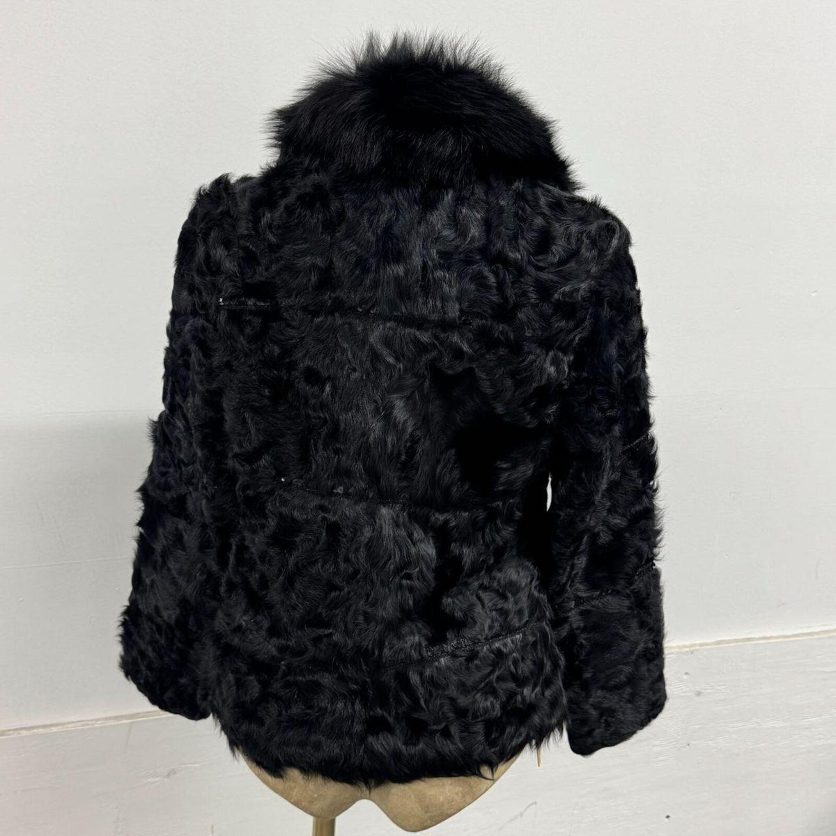 Vintage Black Sheepskin Wool & Fox Fur Coat