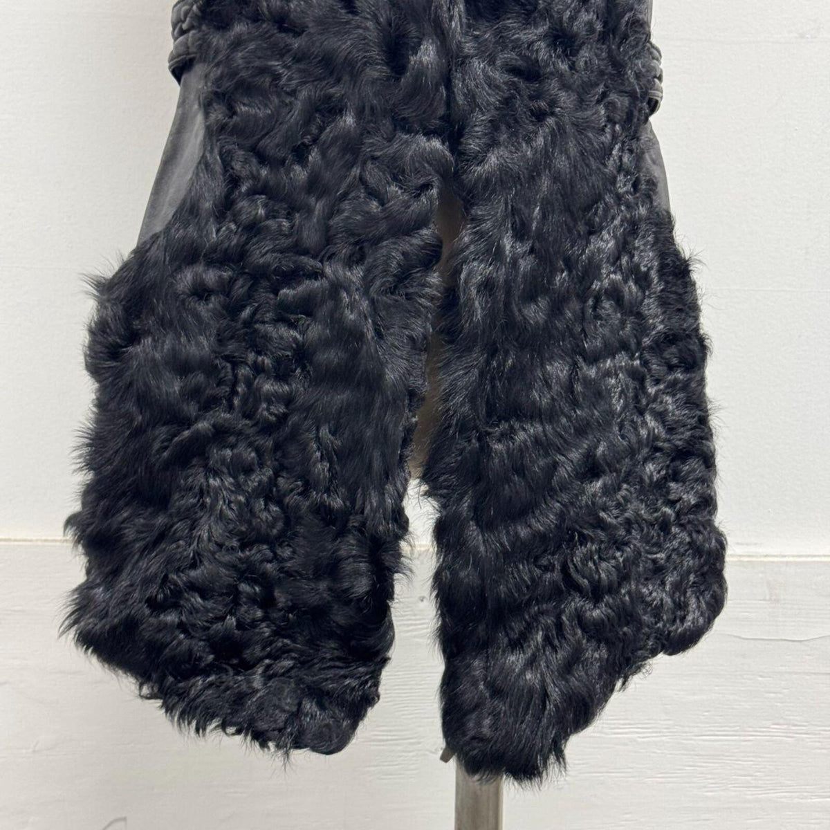 Vintage Black Fox Fur Leather & Curly Wool Vest