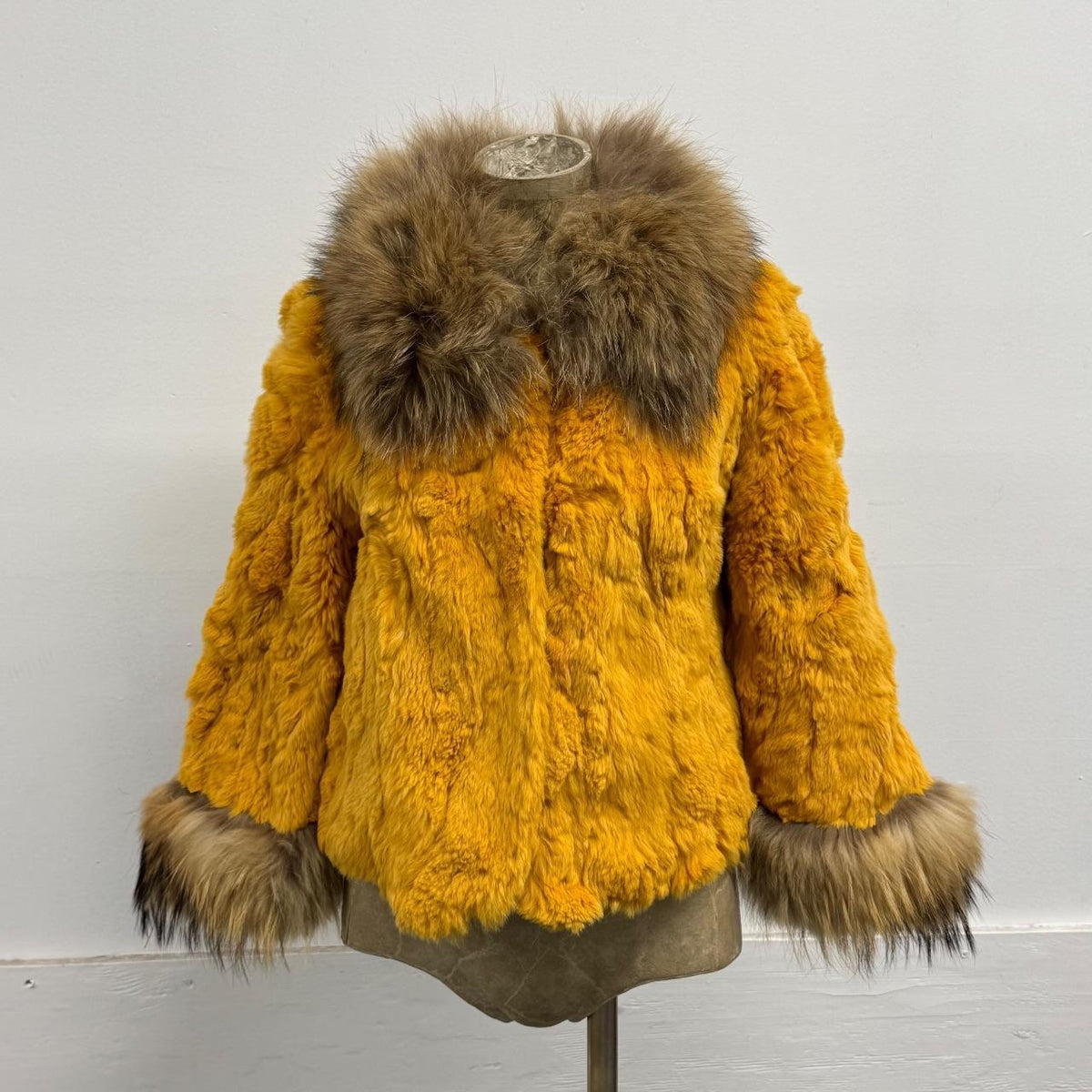 Vintage Y2K Gold Rabbit & Raccoon Fur Jacket Coat