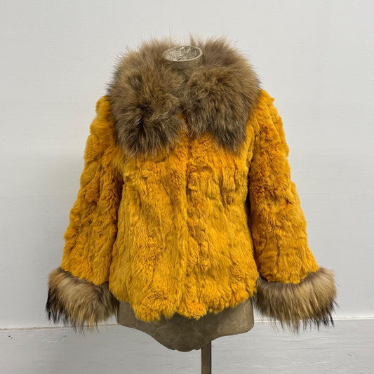 Vintage Y2K Gold Rabbit & Raccoon Fur Jacket Coat