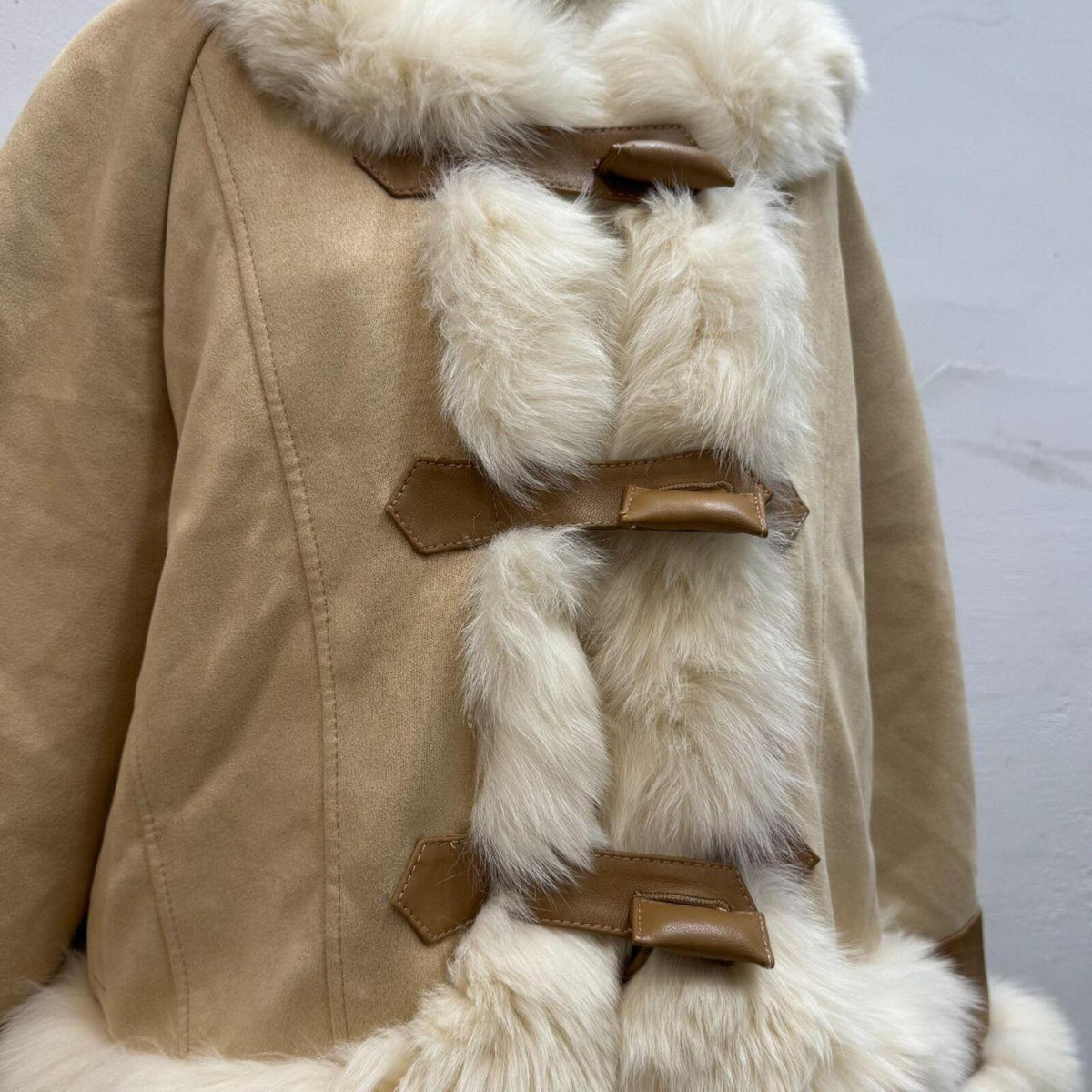 Vintage Y2K Faux Suede & Fox Fur Cropped "Penny Lane" Jacket Coat