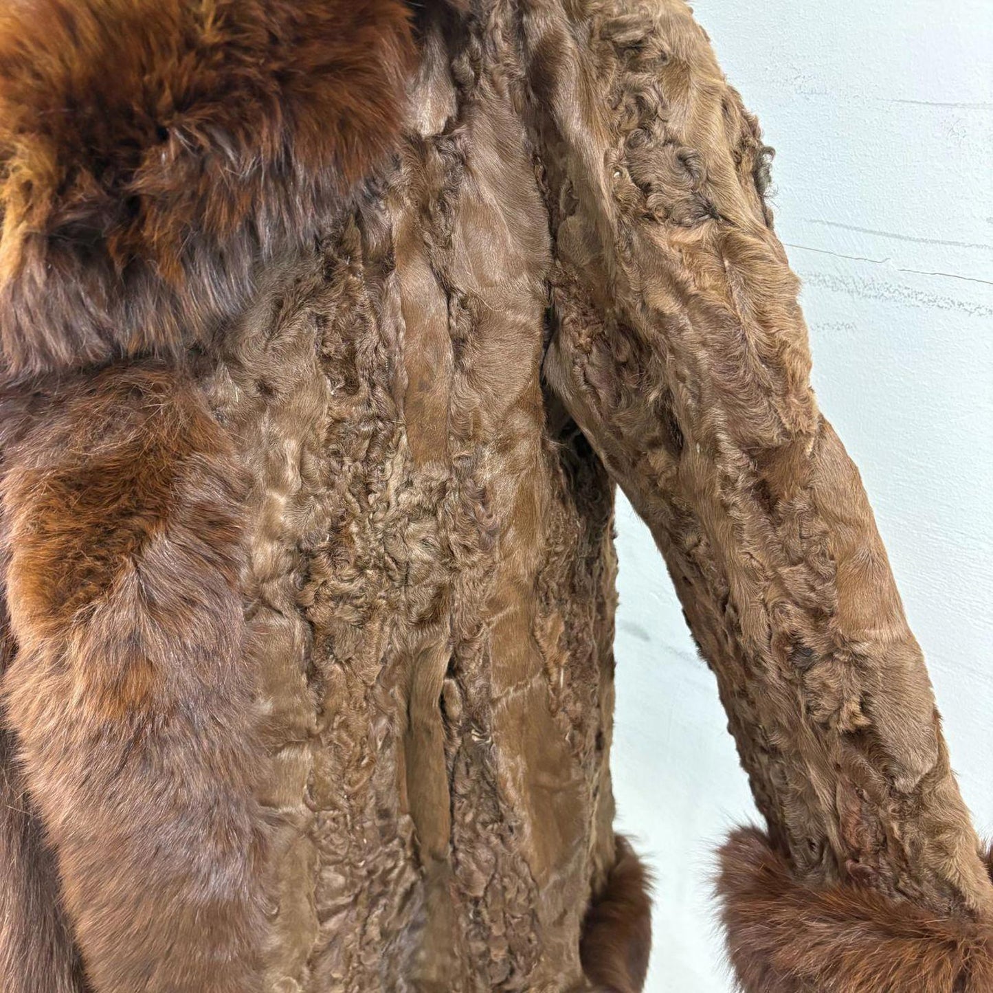 Vintage Paneled Brown Real Fox Fur Penny Lane Afghan Coat