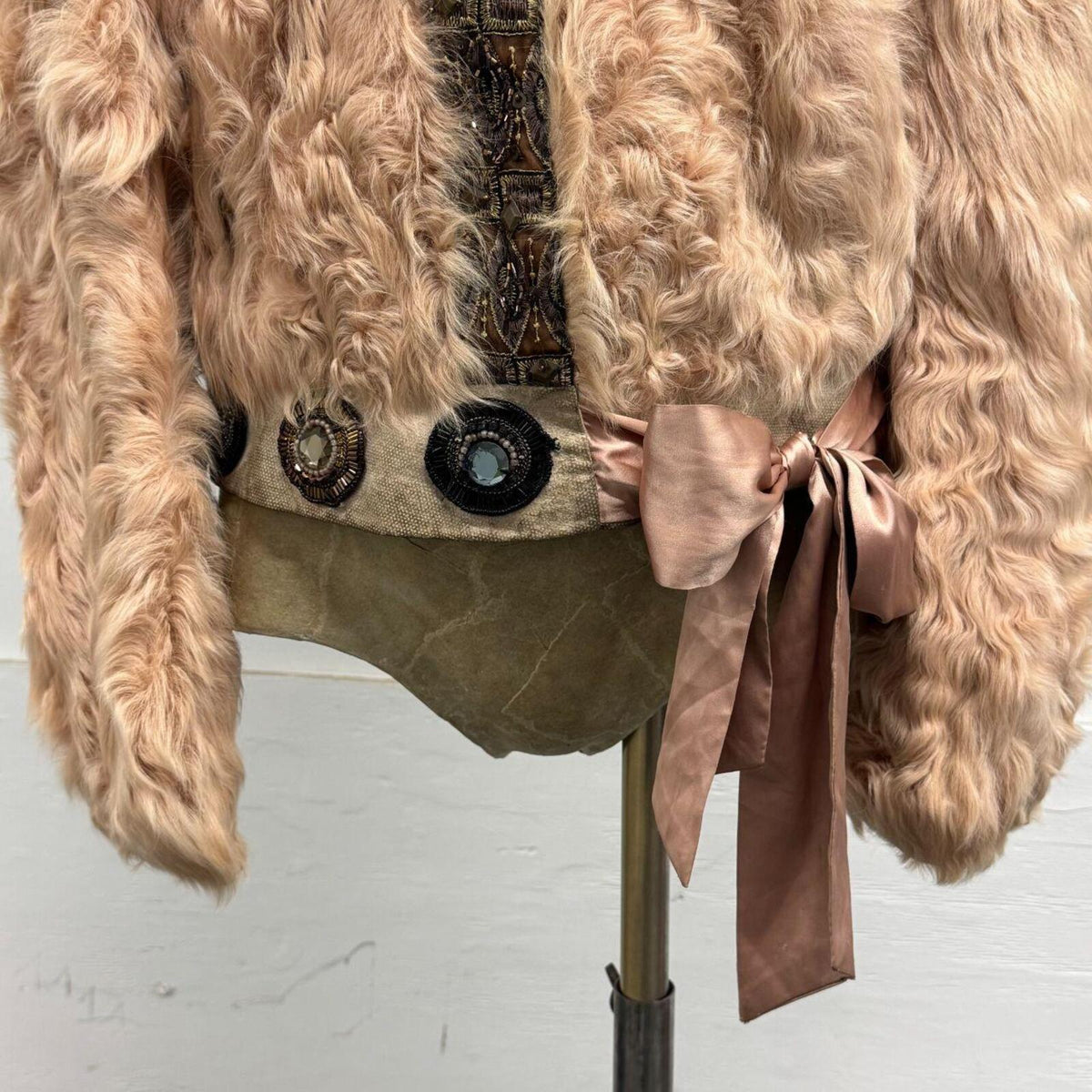 Vintage Y2K Pink Embellished Wool & Fox Fur Jacket Coat