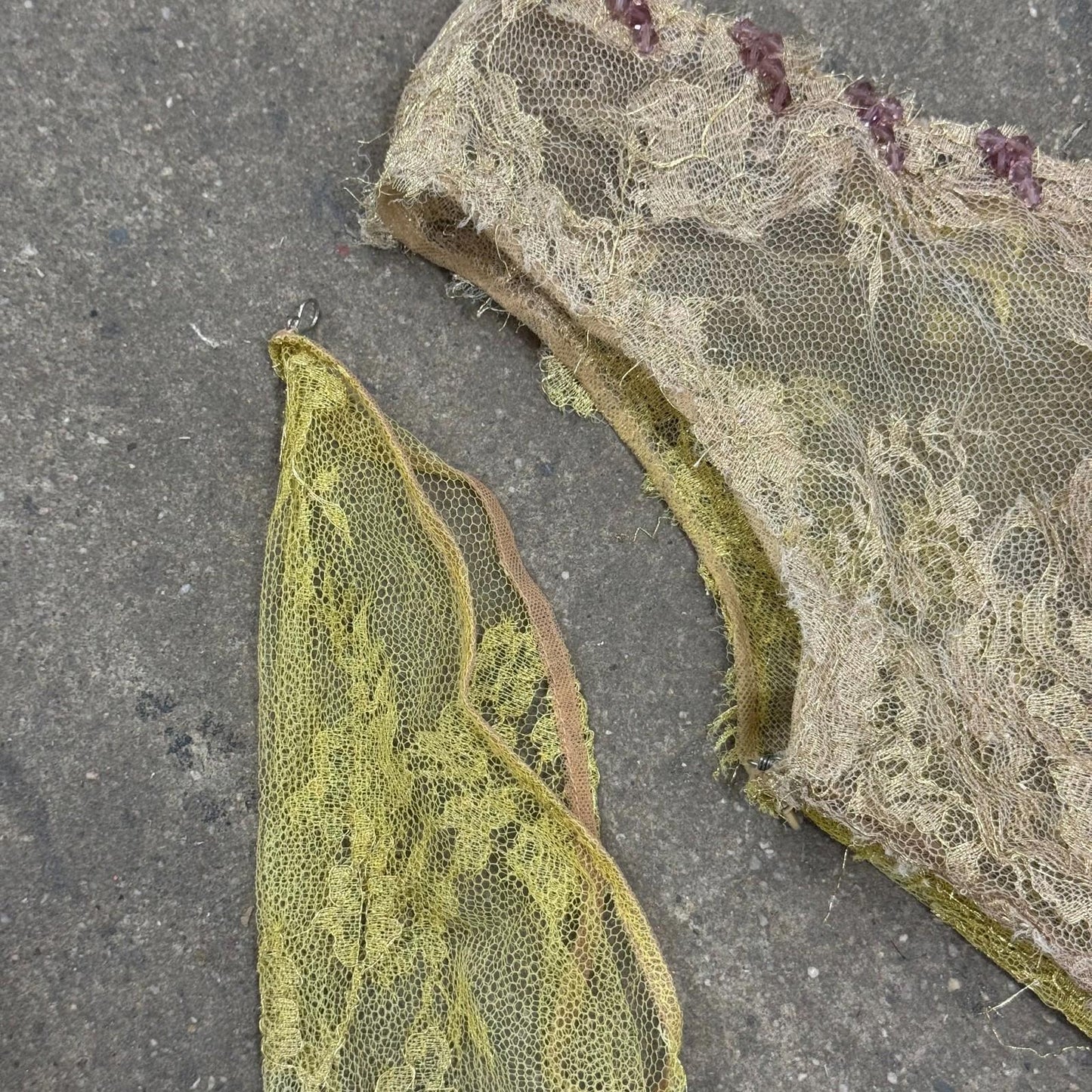 Vintage Y2K European Beaded Silk Lace Ombré Gown Dress Detachable Sleeves