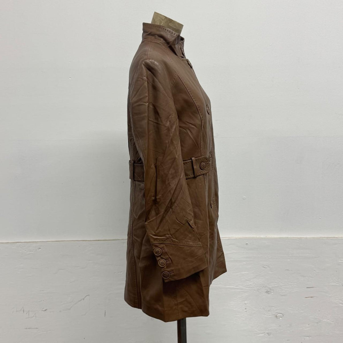 Vintage Brown Longline Trenchcoat Leather Jacket