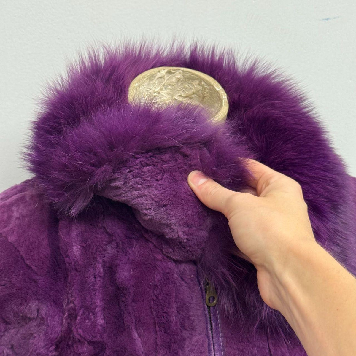 Vintage Y2K Purple Rabbit & Fox Fur Jacket Coat