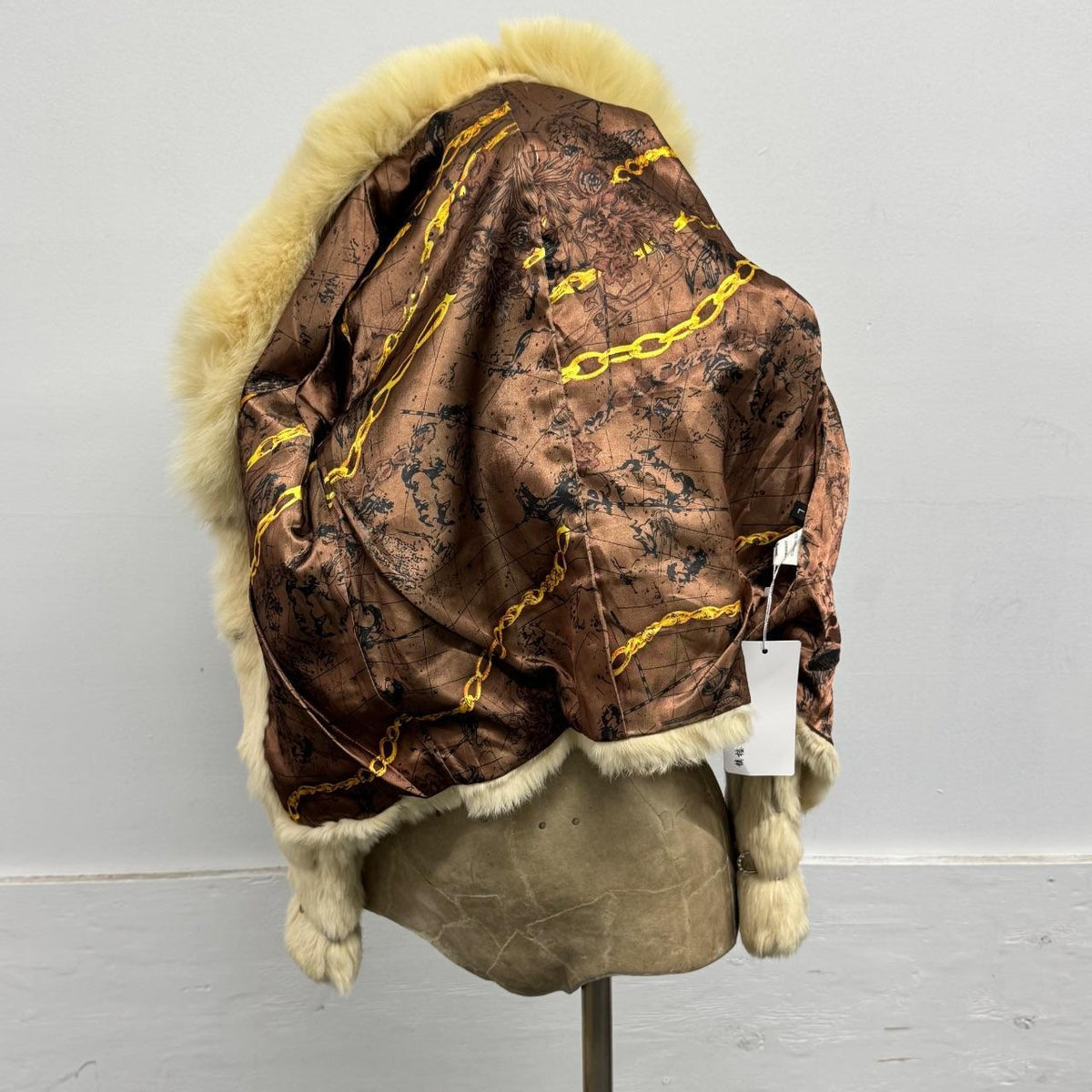 Vintage Y2K Cream Rabbit & Fox Fur Pierced Jacket Coat
