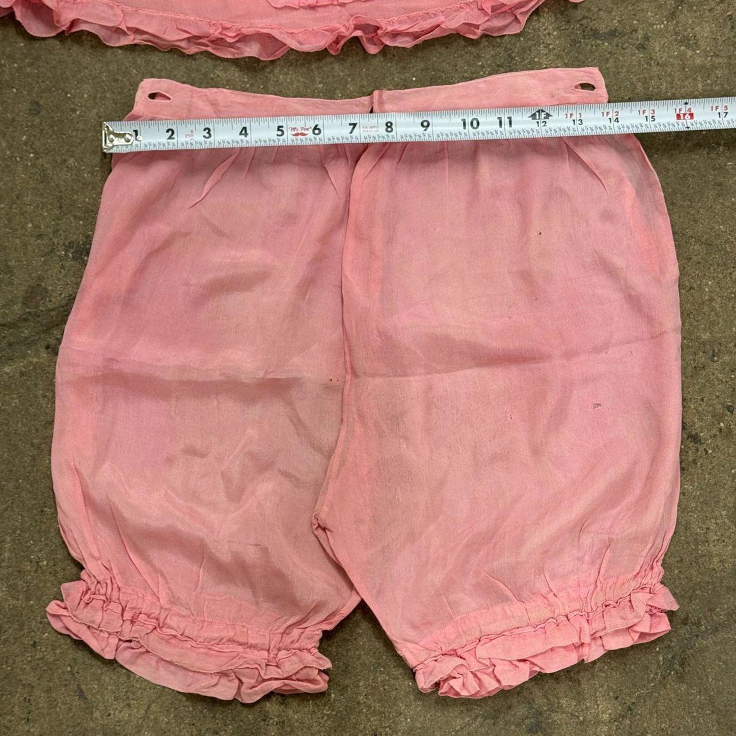 Vintage 1920s Pink Silk Ruffle Bloomers Lingerie Set