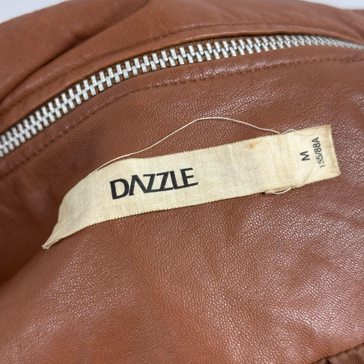 Vintage Tan Brown Funnel Neck Asymmetric Avant Garde Leather Jacket