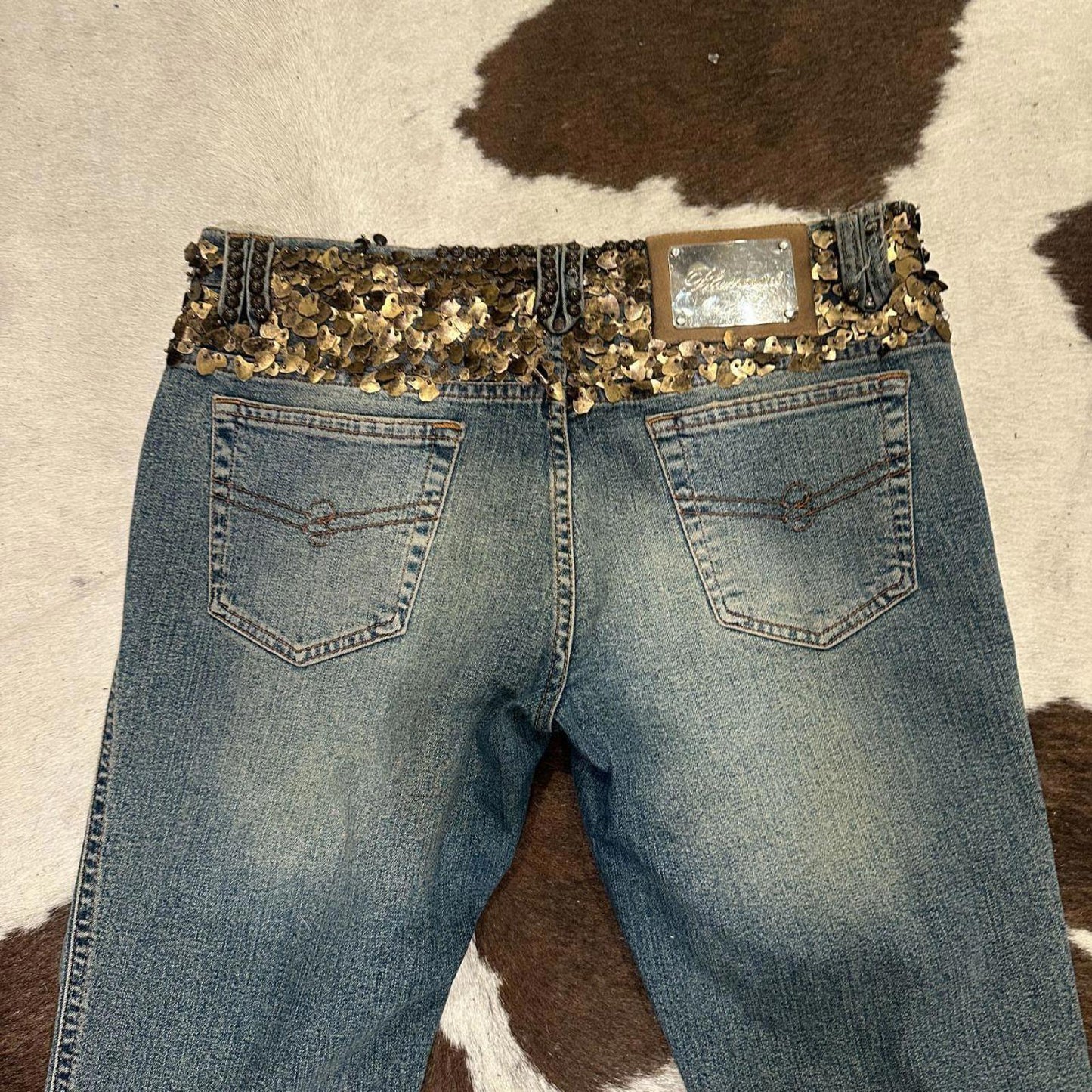 Vintage Blumarine Women's Low Rise Embellished Flare Jeans