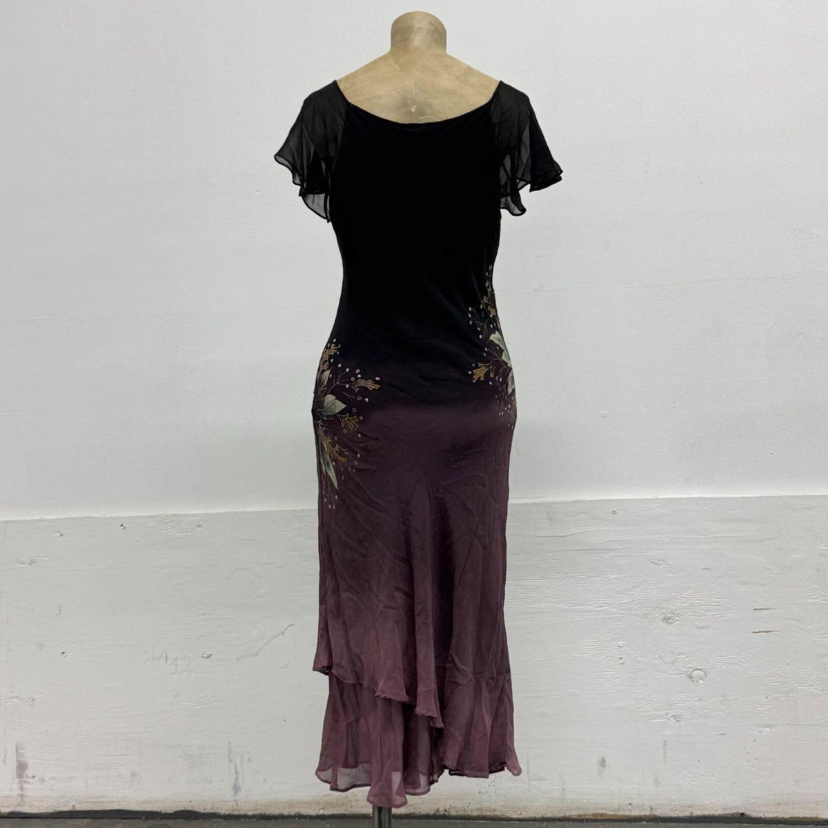 Vintage Noir & Aubergine Ombré Silk Beaded Embellished Gown