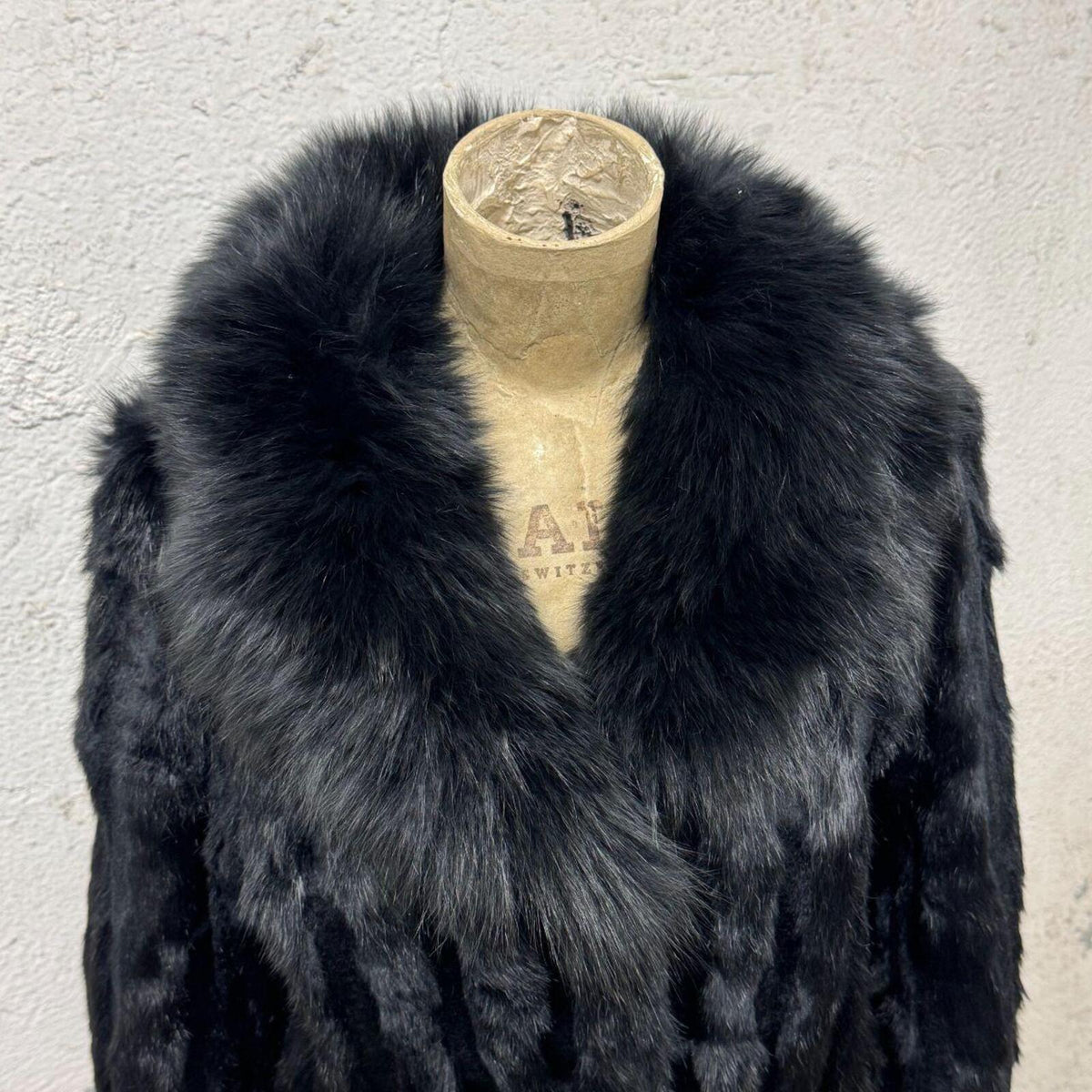 Vintage Y2K "Pierced" Black Rabbit & Fox Fur Bomber