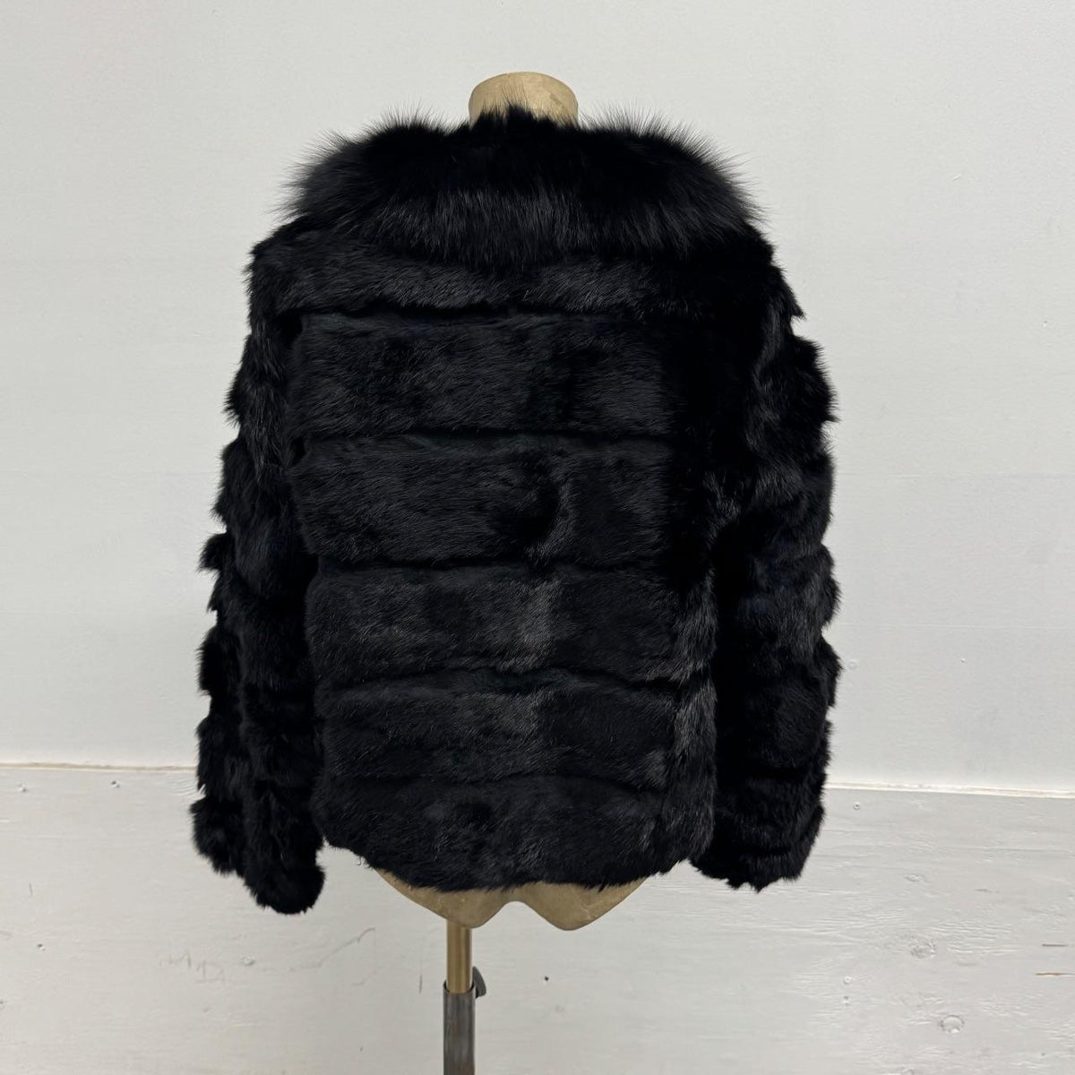 Vintage Y2K Black Rabbit & Fox Fur Jacket Coat