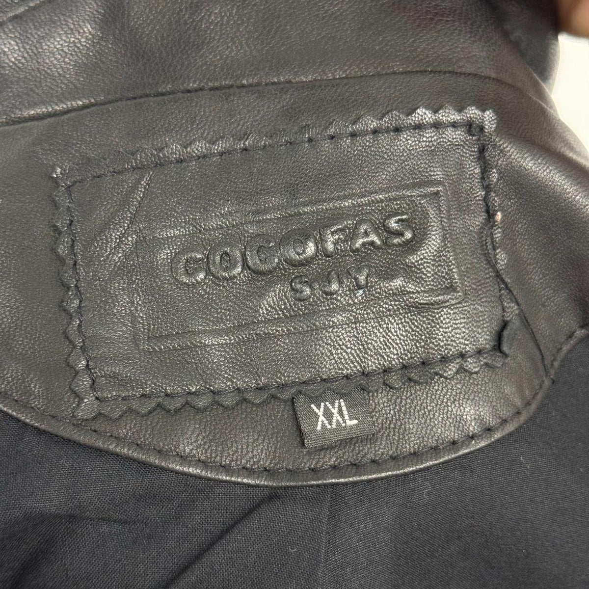 Vintage Black Big Collar Asymmetric Avant Garde Leather Jacket