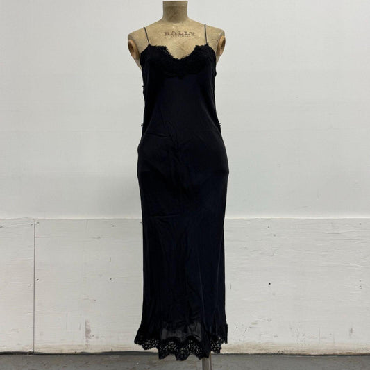 Vintage 90s Y2K Noir Silk Lace-Trim Slip Dress