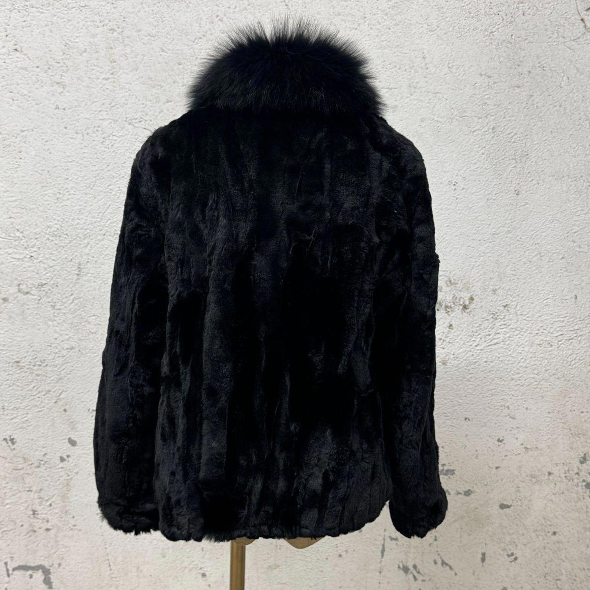 Vintage Y2K Jet-Black Rabbit & Fox Fur Jacket Coat