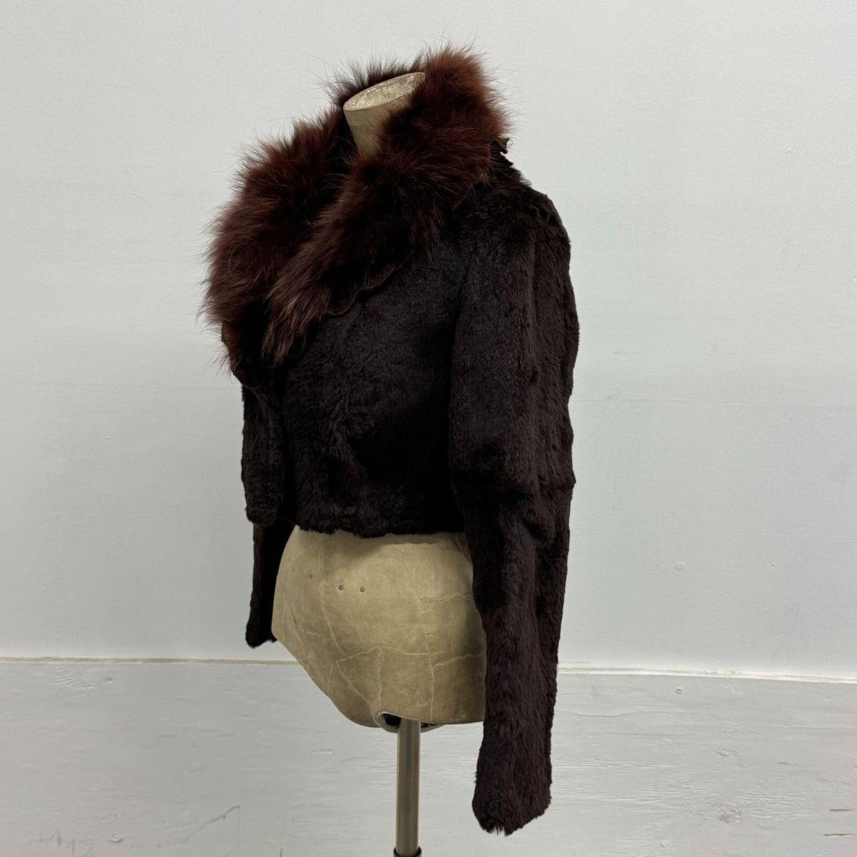 Vintage Y2K Cropped Espresso Brown Rabbit & Fox Fur Bolero