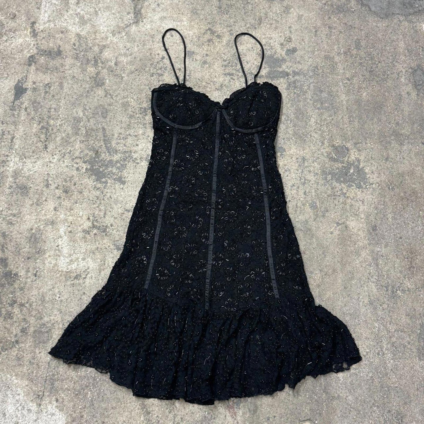 Y2k Vintage Di Francesco Black Beaded Lace Midi Dress