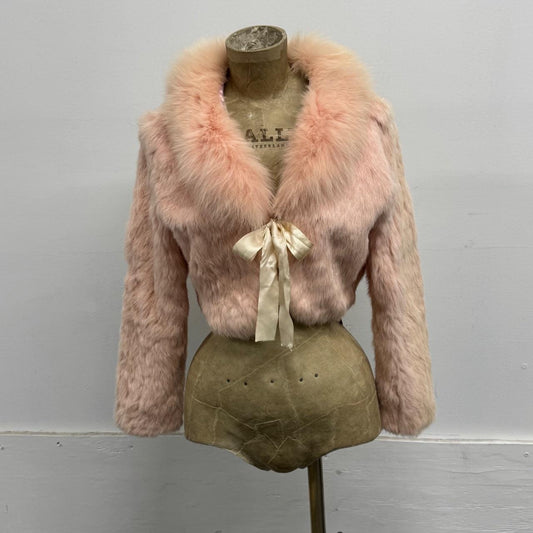 Vintage Y2K Baby Pastel Pink Rabbit & Fox Fur Cropped Bolero Jacket Coat