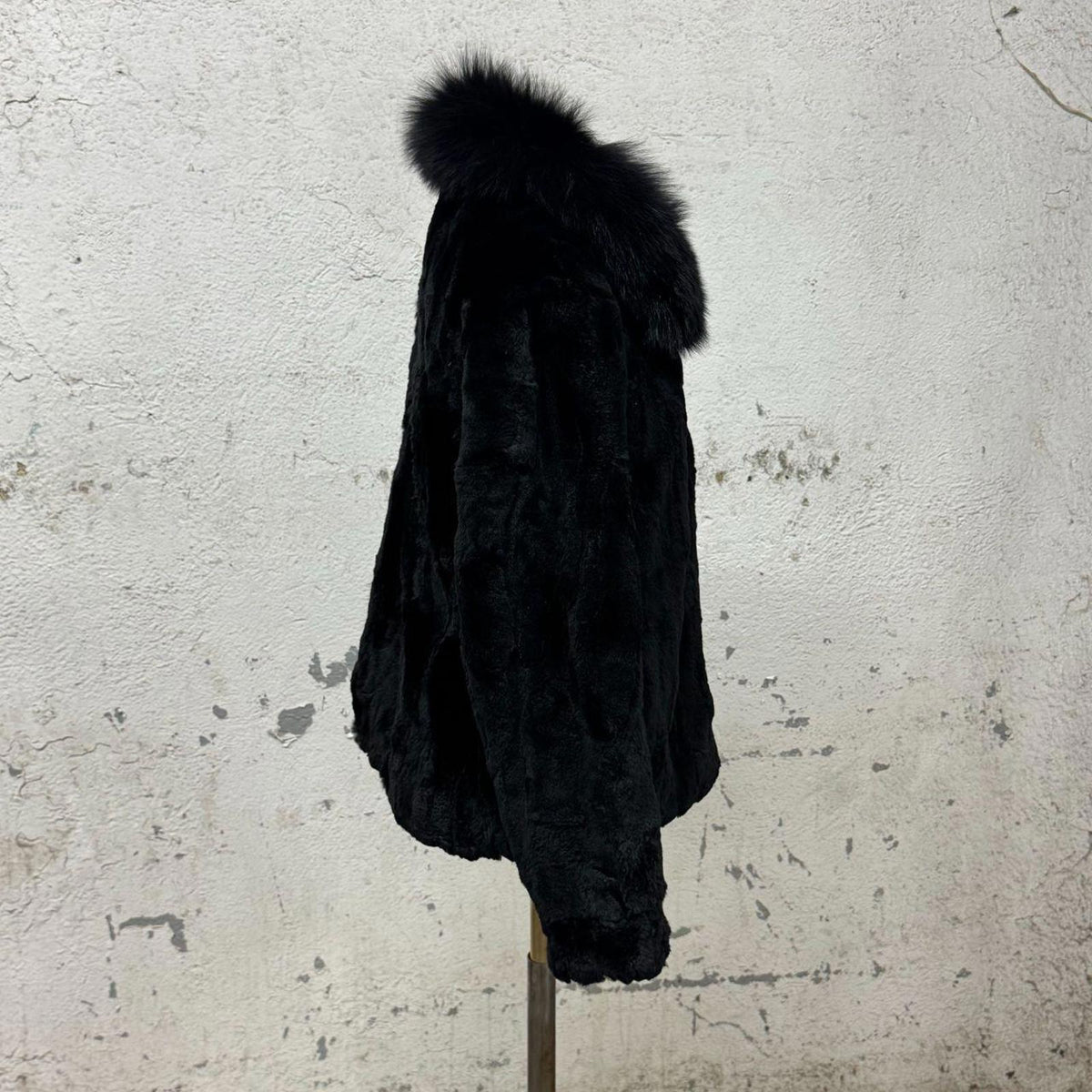 Vintage Y2K Jet-Black Rabbit & Fox Fur Jacket Coat