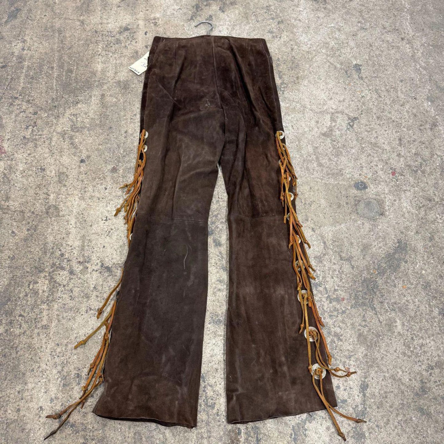 Vintage 40s 50s Brown Suede Western Leather Fringe Trousers