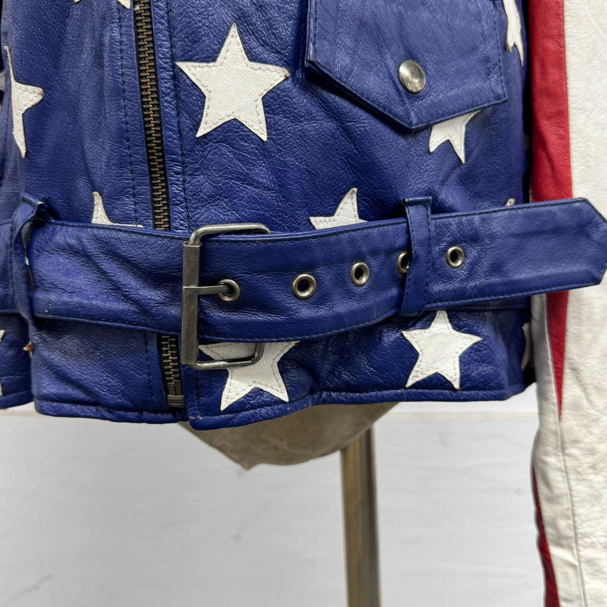 Vintage Genuine Leather "Stars & Stripes" Patriotic Motorcycle Biker Jacket