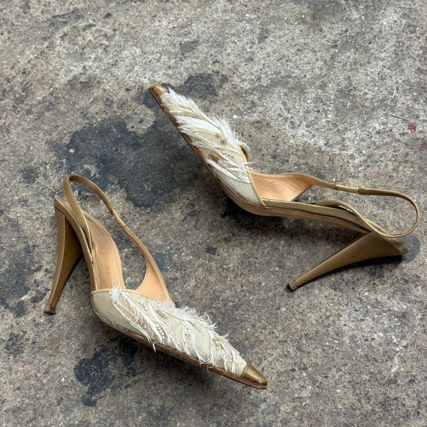 Vintage Giuseppe Zanotti Embellished Vicini Feather & Sequin Kitten Heels 8