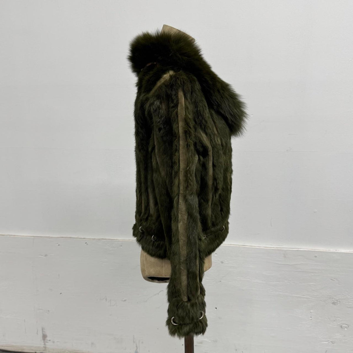 Vintage Y2K Green Rabbit & Fox Fur Pierced Jacket Coat 2