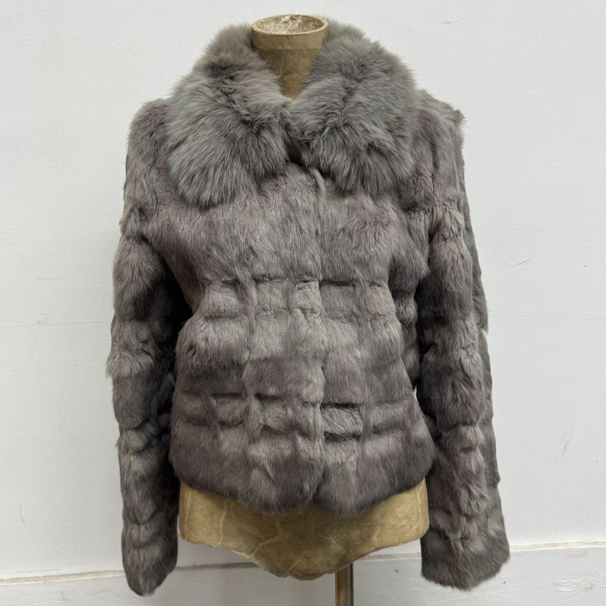 Vintage Y2K Gray Rabbit & Fox Fur Jacket Coat