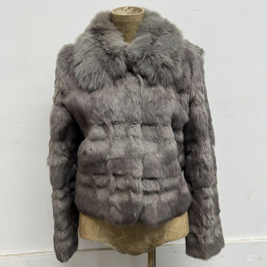 Vintage Y2K Gray Rabbit & Fox Fur Jacket Coat