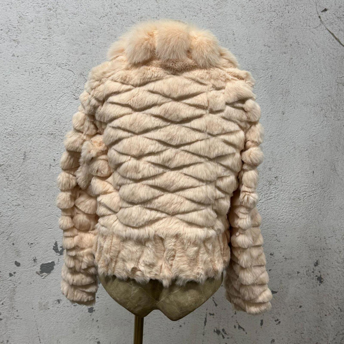 Vintage Y2k Quilted Blush Rabbit & Fox Fur Jacket Coat