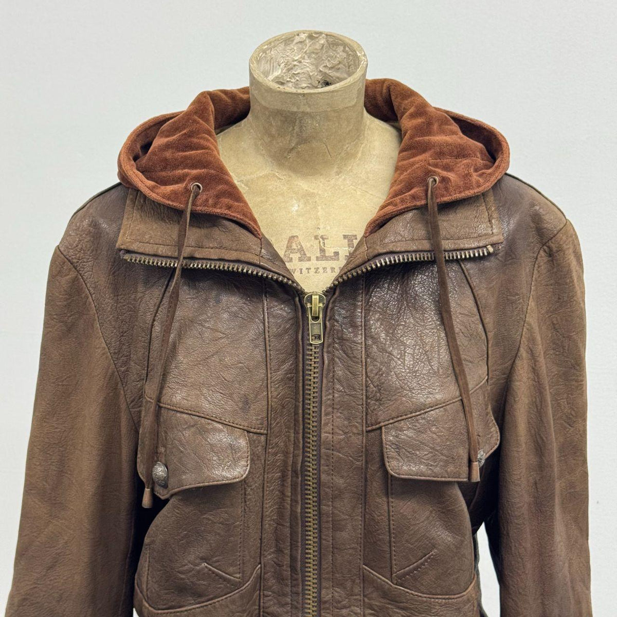 Vintage Brown Layered Hooded Y2K Leather Jacket