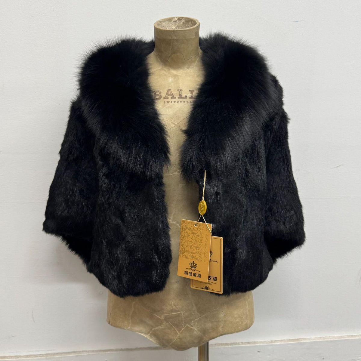 Vintage Y2K Black Rabbit & Fox Fur Jacket Coat
