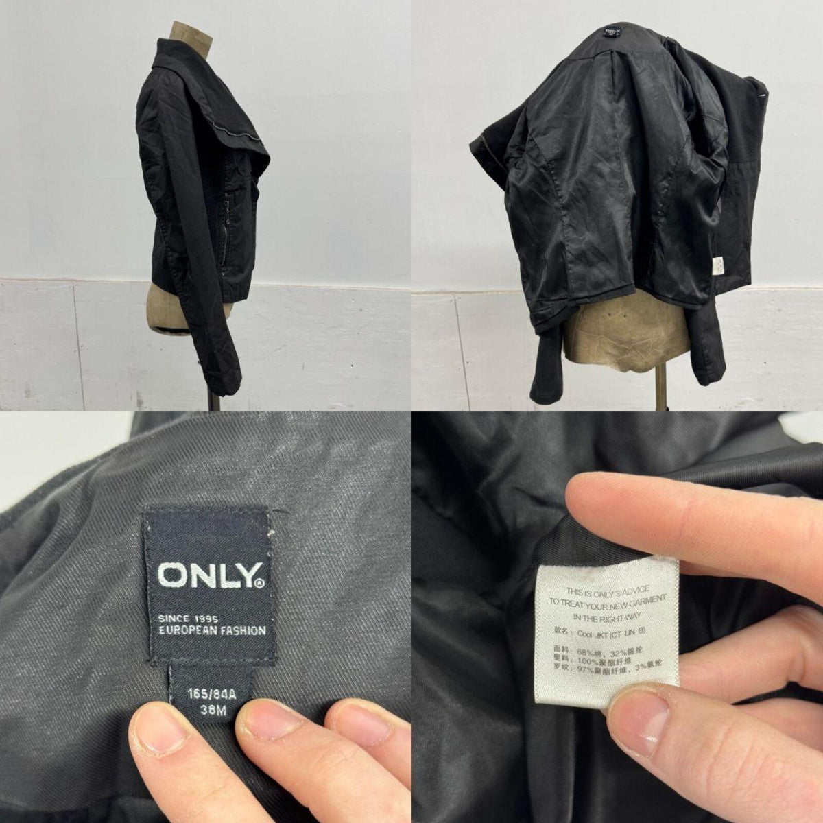 Vintage Black Funnel Neck Asymmetric Avant Garde Leather Jacket