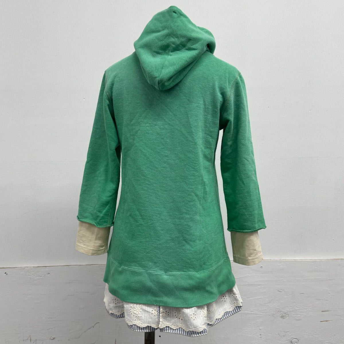 Denim & Dungaree Japanese Layered Green Cotton Hoodie Dress