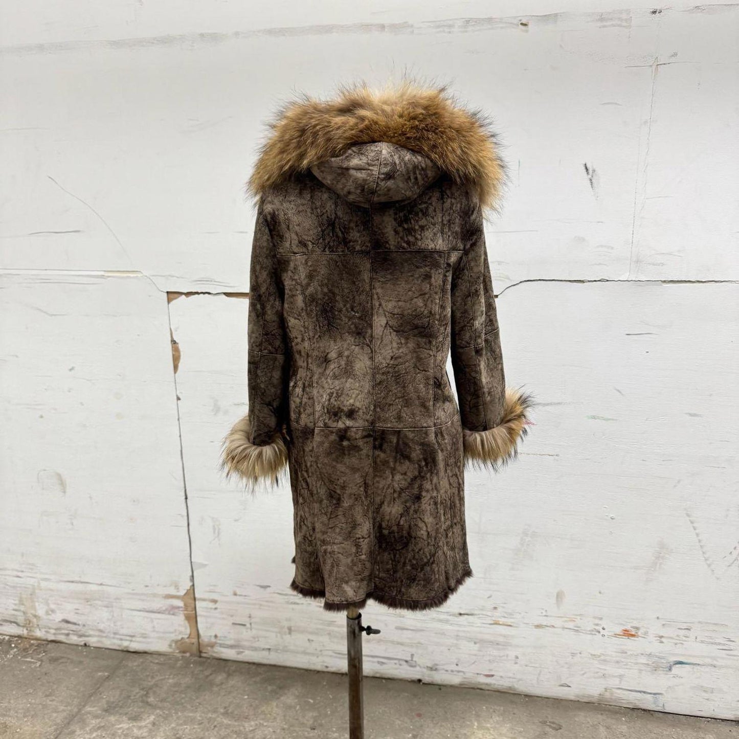 Vintage Y2K does 70s Suede, Rabbit, & Raccoon Fur Penny Lane Afghan Coat