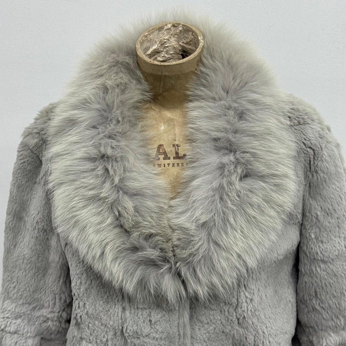 Vintage Y2K Grey Rabbit & Fox Fur Jacket Coat
