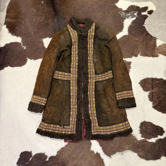 Vintage 70s Embroidered Shearling Afghan Coat