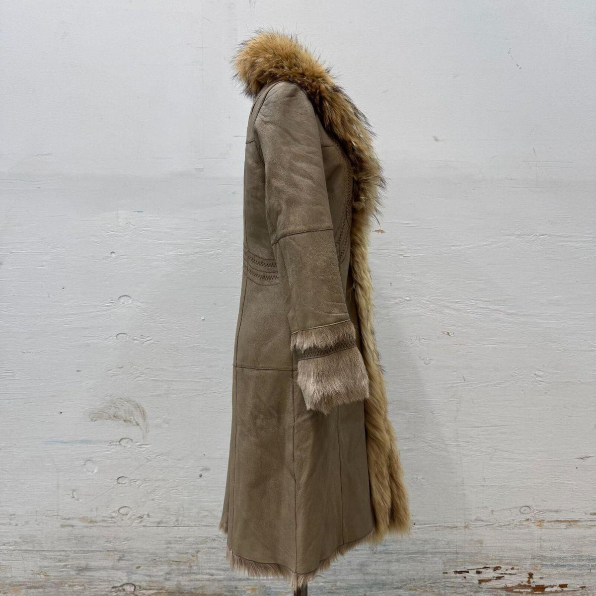 Vintage Emely Essence Raccoon Fur Leather Long Afghan Penny Lane Coat
