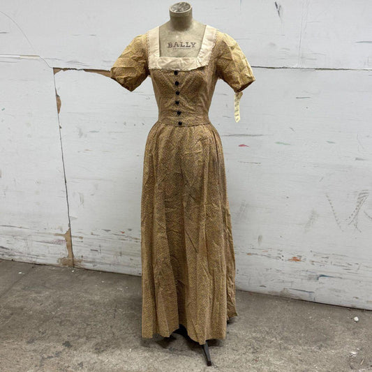 Vintage 50s does 1880s Victorian Tan Cotton Prairie Dress Western Film Costume