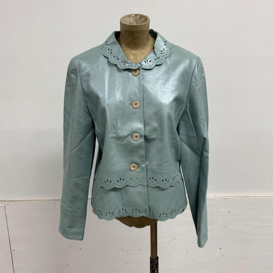 Japanese Vintage Metallic Blue Laser Cut Lace Leather Jacket