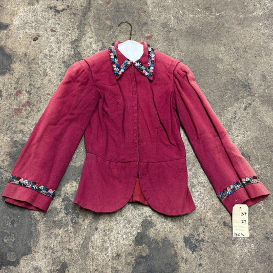 Vintage Film Costume 40s 50s Does Victorian Antique Style Faded Red Bodice S